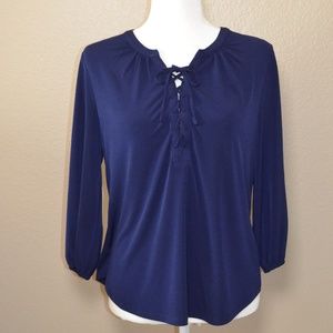 NWT New York & Co Blue Lace-Up Blouse - Size M